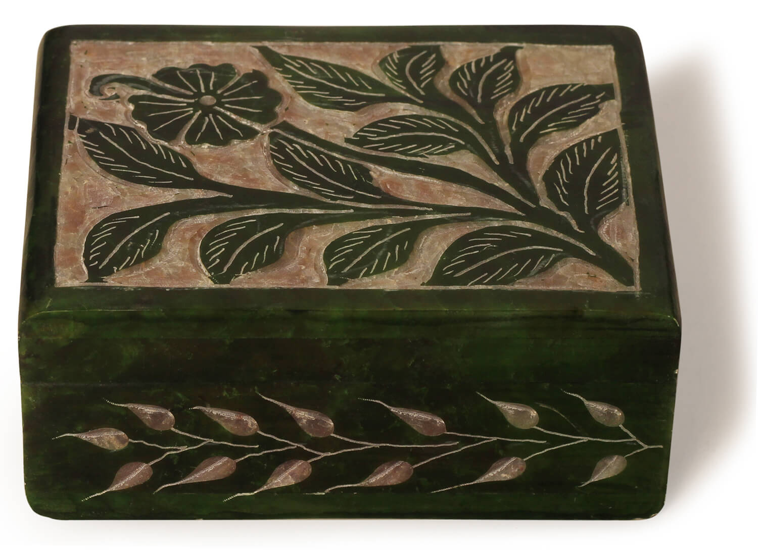 ArtistryBazaar Marble Jewelry Box Organizer - Decorative Trinket Box - Soapstone Hand carved leaf Design - Keepsake Box Anniversary Housewarming Gifts For Women